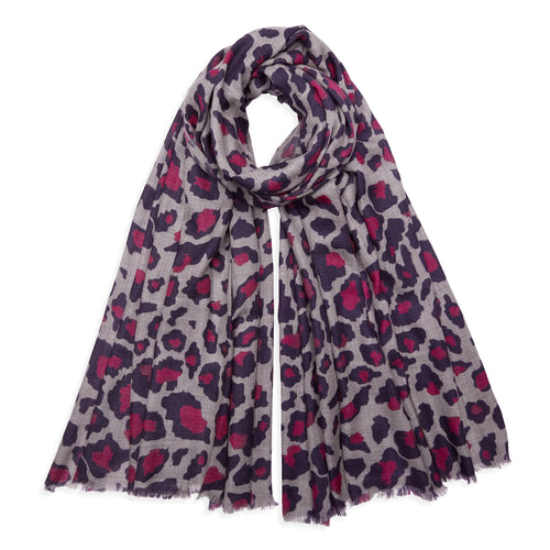 Dark Pink/Aubergine and Grey Leopard Cashmere Pashmina