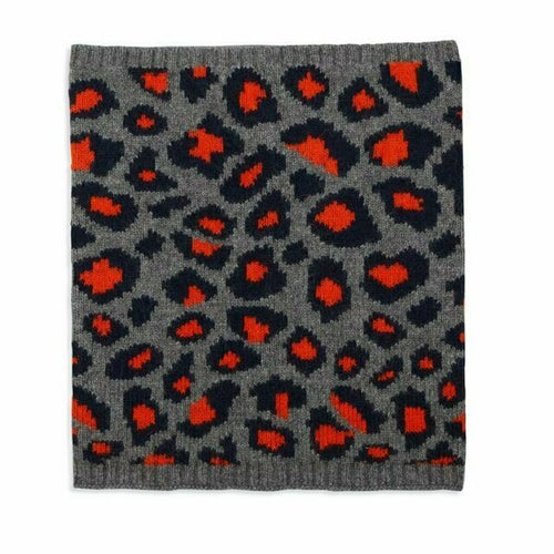 Orange and Navy Leopard Print Cashmere Snood/Neck Warmer