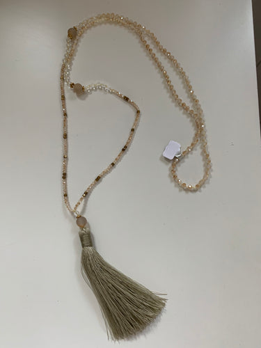 Crystal and Semi-Precious Stone Tassel Necklace