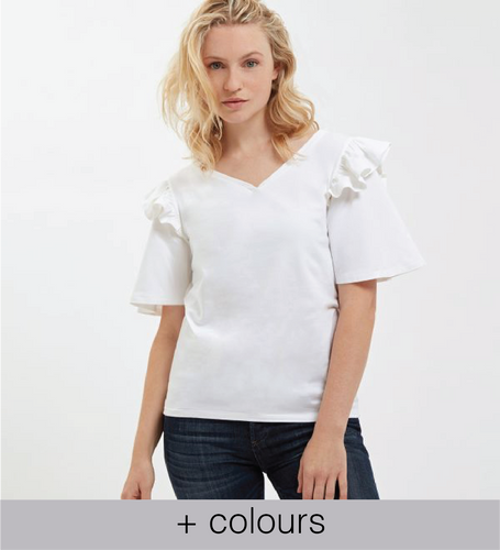 white frill shoulder tee