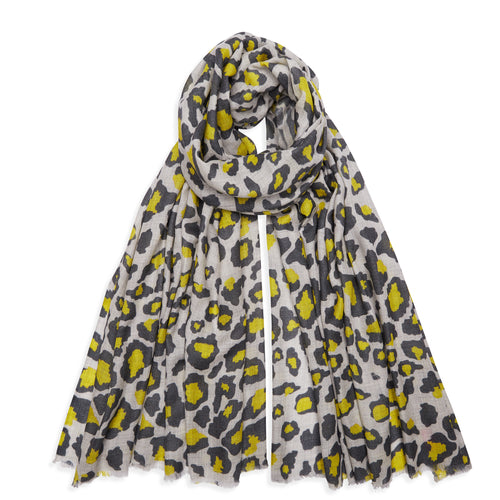 Dark Khaki/Yellow and Grey Leopard Cashmere Pashmina